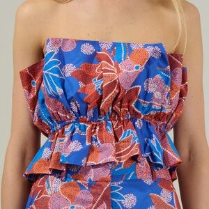 Sugarlips Amazonia Blue Floral Ruffle Tank Top